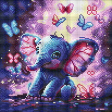 AMO8235 Ideyka Алмазна мозаїка - Безтурботний слоник 30х30 см (круглі, на підрамнику, АМО-8235) ©art_selena_ua