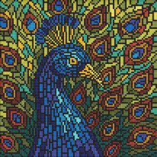 AMO8323 Ideyka Алмазна мозаїка - Вітраж. Павич 30х30 см (круглі, на підрамнику, АМО-8323) ©art_selena_ua