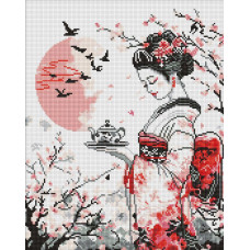 AMO8328 Ideyka Алмазна мозаїка - Гейша і чай 40х50 см (круглі, на підрамнику, АМО-8328) ©art_selena_ua