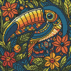 AMO8332 Ideyka Алмазна мозаїка - Вітраж. Тукан 30х30 см (круглі, на підрамнику, АМО-8332) ©art_selena_ua