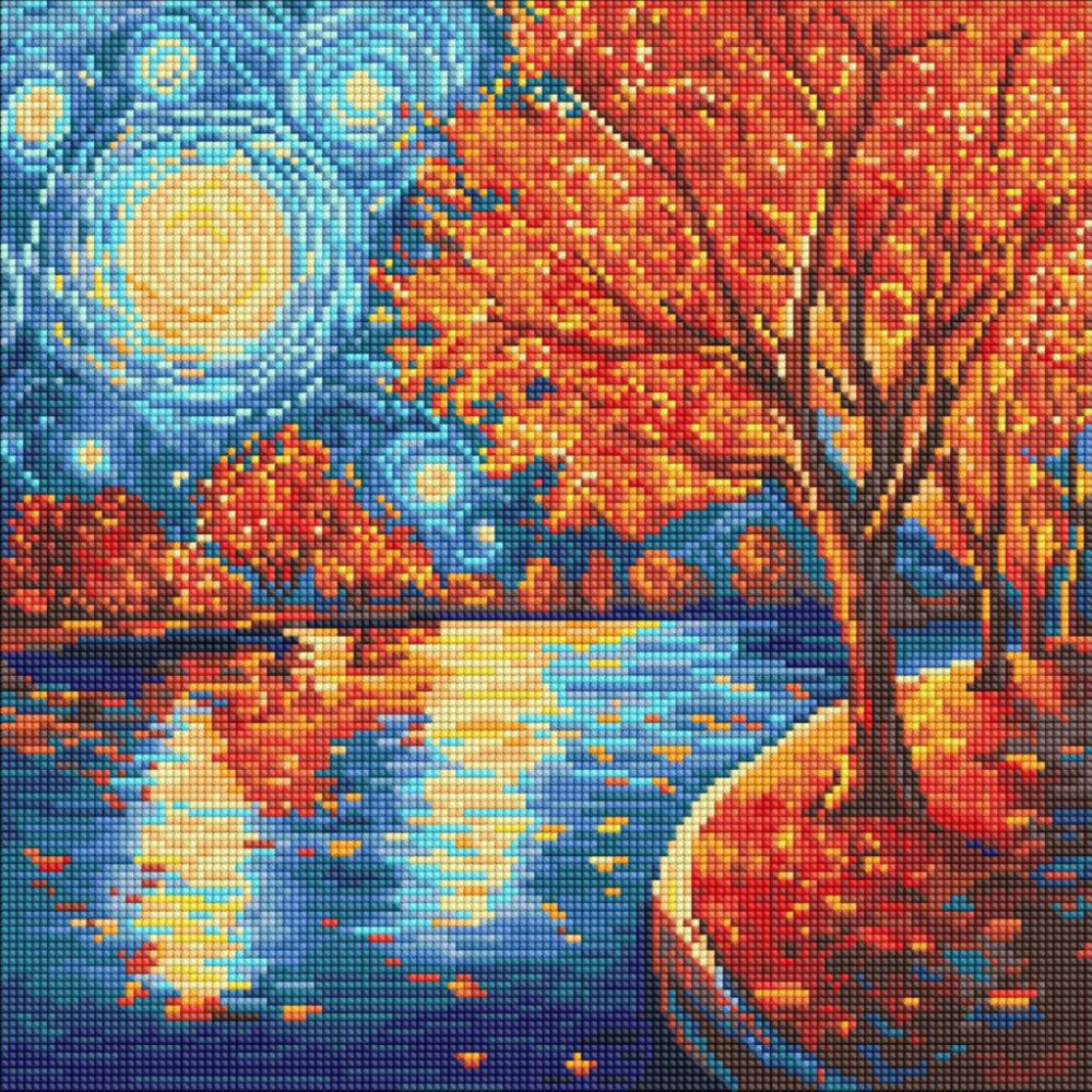 AMO8333 Ideyka Алмазна мозаїка - Осіння ніч 40х40 см (круглі, на підрамнику, АМО-8333) ©art_selena_ua AMO8333 Ideyka Алмазна мозаїка - Осіння ніч 40х40 см (круглі, на підрамнику, АМО-8333) ©art_selena_ua
