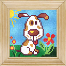 B45 Чарівниця Набір для вишивки друкованим xрестиком - Щеня на галявині 10x10 см (сxема на страміне)