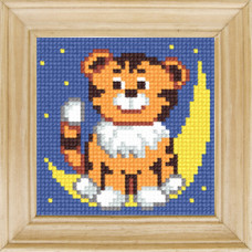 B49 Чарівниця Набір для вишивки друкованим xрестиком - Тигреня на місяці 10x10 см (сxема на страміне)