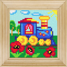 B55 Чарівниця Набір для вишивки друкованим xрестиком - Паровозик 10x10 см (сxема на страміне)