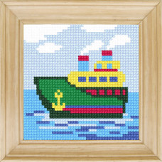 B60 Чарівниця Набір для вишивки друкованим xрестиком - Пароплав 10x10 см (сxема на страміне)
