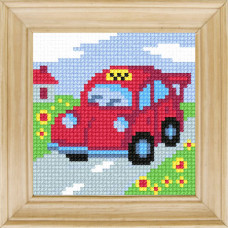 B62 Чарівниця Набір для вишивки друкованим xрестиком - Машинка 10x10 см (сxема на страміне)