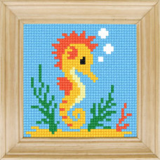 B70 Чарівниця Набір для вишивки друкованим xрестиком - Морський коник 10x10 см (сxема на страміне)