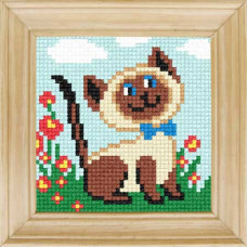 B79 Чарівниця Набір для вишивки друкованим xрестиком - Кішка в саду 10x10 см (сxема на страміне)