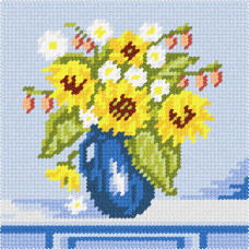 BA56 Чарівниця Набір для вишивки друкованим хрестиком - Букет соняшників 15x15 см (схема на канві)
