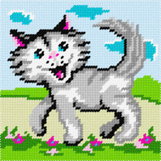 BA58 Чарівниця Набір для вишивки друкованим xрестиком - Кіт-бешкетник 15x15 см (сxема на страміне)