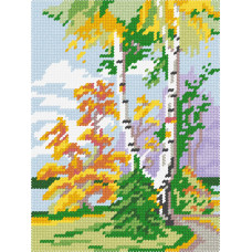 BD06 Чарівниця Набір для вишивки друкованим хрестиком - Пейзаж Березова осінь 15x20 см (схема на канві)