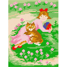 BD11 Чарівниця Набір для вишивки друкованим хрестиком - З котиком на галявині 15x20 см (схема на канві)