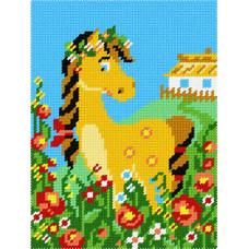 BD22 Чарівниця Набір для вишивки друкованим хрестиком - Конячка 15x20 см (схема на канві)