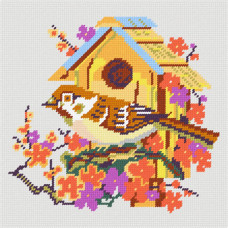 BE02 Чарівниця Набір для вишивки друкованим хрестиком - Горобець біля шпаківні 25x25 см (схема на канві)