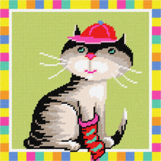 BE13 Чарівниця Набір для вишивки друкованим хрестиком - Кіт у картузі 25x25 см (схема на канві)