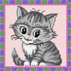 BE25 Чарівниця Набір для вишивки друкованим хрестиком - Сіре котеня 25x25 см (схема на канві)