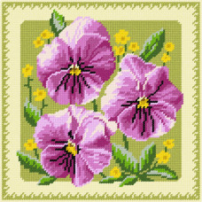 BE28 Чарівниця Набір для вишивки друкованим хрестиком - Великі фіалки 25x25 см (схема на канві)