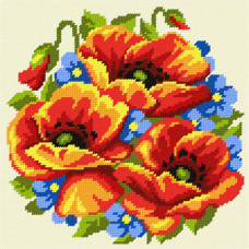 BE48 Чарівниця Набір для вишивки друкованим хрестиком - Маки і незабудки 25x25 см (схема на канві)