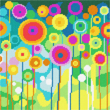 BE55 Чарівниця Набір для вишивки друкованим хрестиком - Кульбабки 25x25 см (схема на канві)