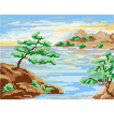 BH05 Чарівниця Набір для вишивки друкованим хрестиком - Пейзаж Японський берег 18x24 см (схема на канві)