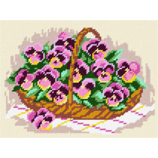 BH20 Чарівниця Набір для вишивки друкованим хрестиком - Фіалки в кошику 18x24 см (схема на канві)