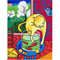BL95 Чарівниця Набір для вишивки друкованим xрестиком - Кіт з рибками 24x32 см (сxема на страміне)