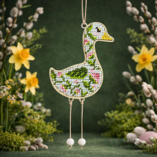 D-09 Кольорова Набір для вишивки бісером по дереву- Іграшка Квіткова Гусочка, 9x7 см