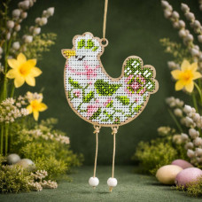 D-11 Кольорова Набір для вишивки бісером по дереву- Іграшка Курочка-Веснянка, 8x8 см