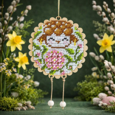 D-12 Кольорова Набір для вишивки бісером по дереву- Іграшка Баранчик Тепла, 8x8 см