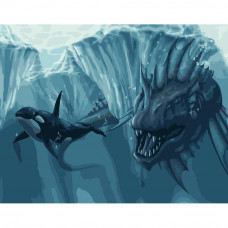 DY203 Підводне чудовисько, 40х50 см. Strateg. Картина за номерами (Стратег)