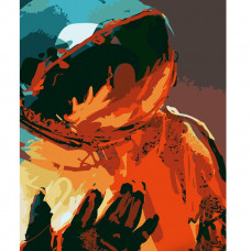DY309 Космонавт абстракція, 40х50 см. Strateg. Картина за номерами (Стратег)