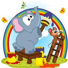 ES178 Слон та мавпа малюють веселку, 30x30 см. Strateg. Картина за номерами (Стратег)