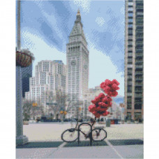 FA40845 Припаркований велосипед із кульками, 40х50 см. Strateg. Набір алмазної мозаїки на підрамнику (круглі, повна). Стратег