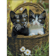 FZ3040-06 Strateg Алмазна мозаїка - Кошенята у кошику, 30x40 см (квадратні, на підрамнику, Стратег)