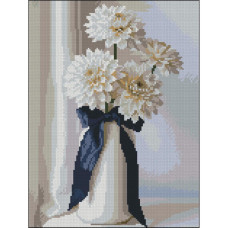 FZ3040-21 Strateg Алмазна мозаїка - Білі жоржини, 30x40 см (квадратні, на підрамнику, Стратег)