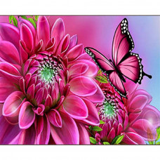 GM79612 Метелик на яскравих квітках , 30х40 см. Strateg. Набір алмазної мозаїки на підрамнику (круглі, повна). Стратег
