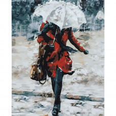 GS005 Дівчина в червоному під зонтом, 40х50 см. Strateg. Картина за номерами (Стратег)