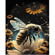GS1003 Бджола серед квітів, 40х50 см. Strateg. Картина за номерами (Стратег)
