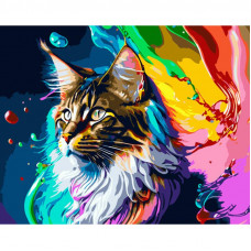 GS1339 Різнобарвний котик, 40x50 см. Strateg. Картина за номерами (Стратег)
