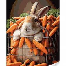 GS1627 Кролик у моркві, на кольоровому полотні 40х50 см. Strateg. Картина за номерами (Стратег)