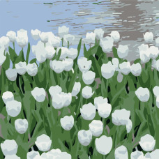 HH8014-10 Strateg Картина за номерами - Тюльпани біля води 20x20 см (Стратег)
