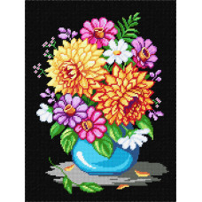 J37 Чарівниця Заготовка для вишивки друкованим хрестиком - Букет жоржин 30x40 см (схема на страміне)