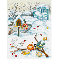 J38 Чарівниця Заготовка для вишивки друкованим хрестиком - Яблука на снігу 30x40 см (схема на страміне)