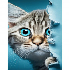 JSFH85879 Котик з блакитними оченятами, 40х50 см. Strateg. Набір алмазної мозаїки без підрамника (круглі, повна). Стратег