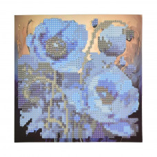 JUB14391 Синя симфонія квітів, 18x18 см. Strateg. Набір алмазної мозаїки без підрамника на паперовій основі (круглі, повна). Стратег