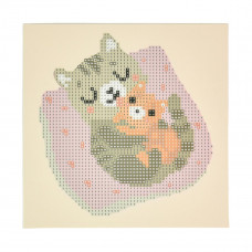 JUB14410 Кішка з кошеням, 18x18 см. Strateg. Набір алмазної мозаїки без підрамника на паперовій основі (круглі, повна). Стратег