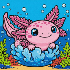 KHO1348 Ideyka Картина за номерами - Радісний аксолотль 25x25 см, (на підрамнику, Ідейка KHO1348) ©art_selena_ua