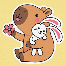 KHO1355 Ideyka Картина за номерами - Капібара із зайчиком 30x30 см, (на підрамнику, Ідейка KHO1355) ©art_selena_ua