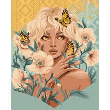 KHO2542 Дівчина з метеликами ©pollypop92. Ideyka. Картина за номерами (Ідейка КНО2542)
