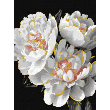 KHO3297 Ideyka Картина за номерами - Білосніжні бутони з фарбами металік 30х40 см (на підрамнику, на чорному фоні, Ідейка КНО-3297) ©art_selena_ua KHO3297 Ideyka Картина за номерами - Білосніжні бутони з фарбами металік 30х40 см (на підрамнику, на чорному фоні, Ідейка КНО-3297) ©art_selena_ua